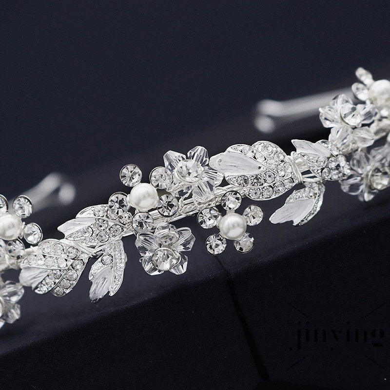 GETNOIVAS Băng đô cài tóc hình chiếc lá đính đá và ngọc trai thanh lịch cho cô dâu