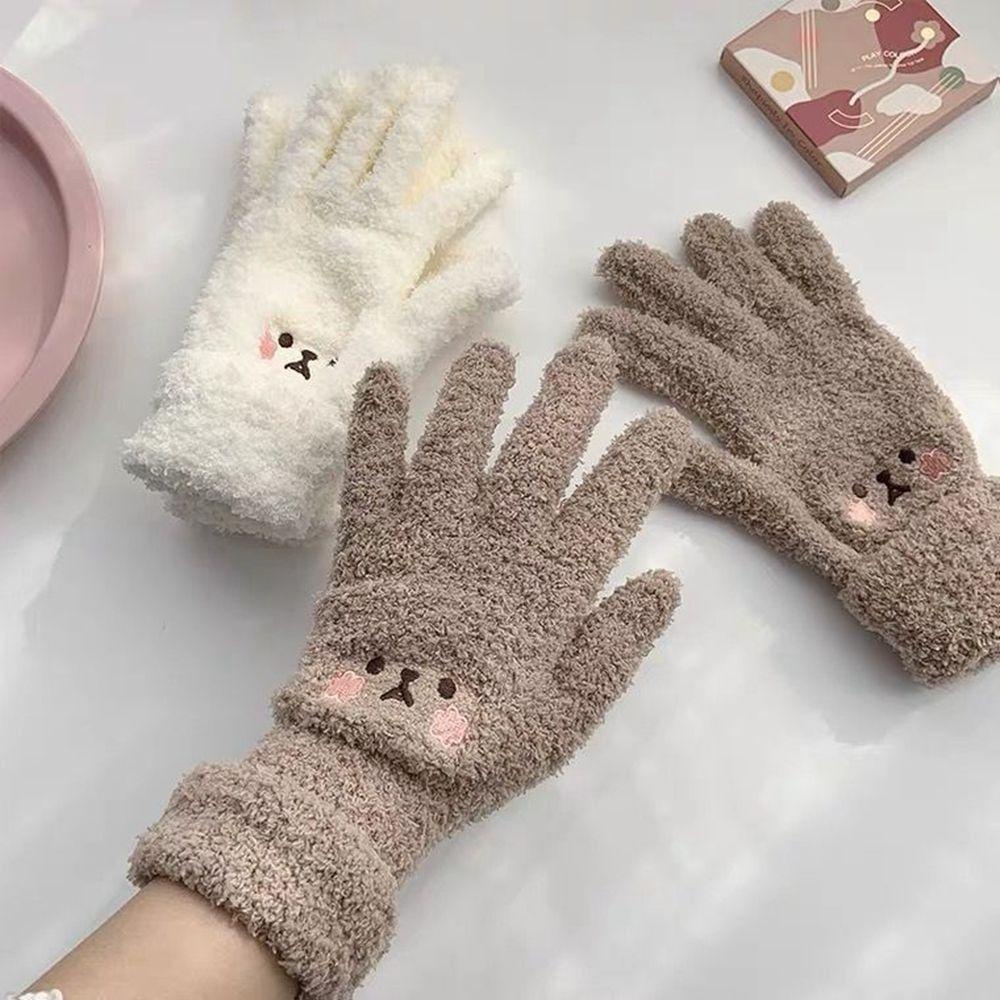 Găng Tay Len Nhung Hình Gấu Cười Đơn Giản Thời Trang Thu Đông Cho Nữ