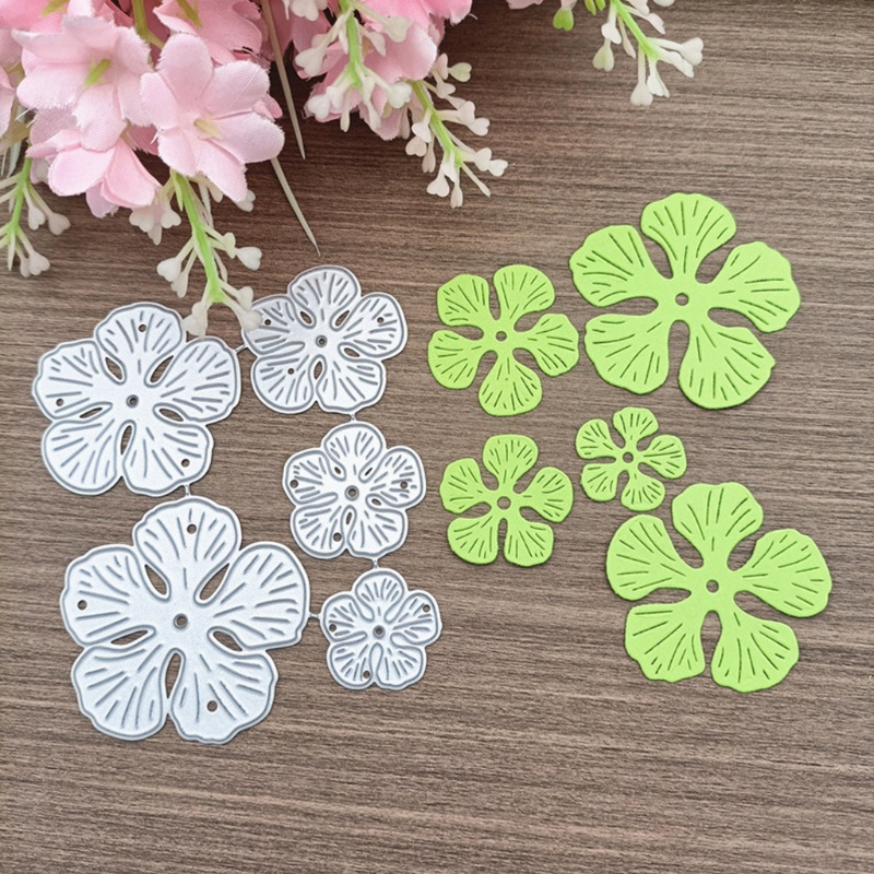 Set 5 Khuôn Cắt Giấy Kim Loại Hình Cánh Hoa 3D Xinh Xắn