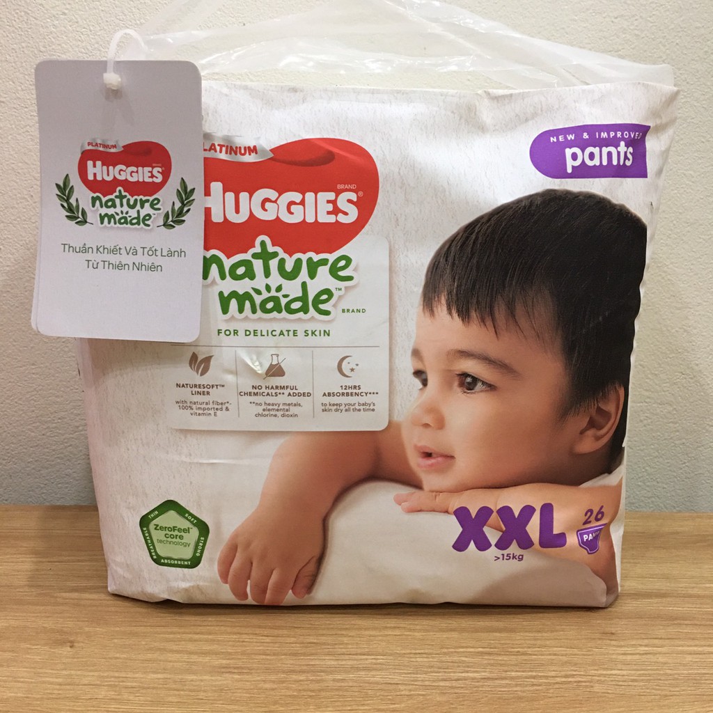 Tã quần siêu cao cấp Huggies patinum nature made size XXL26