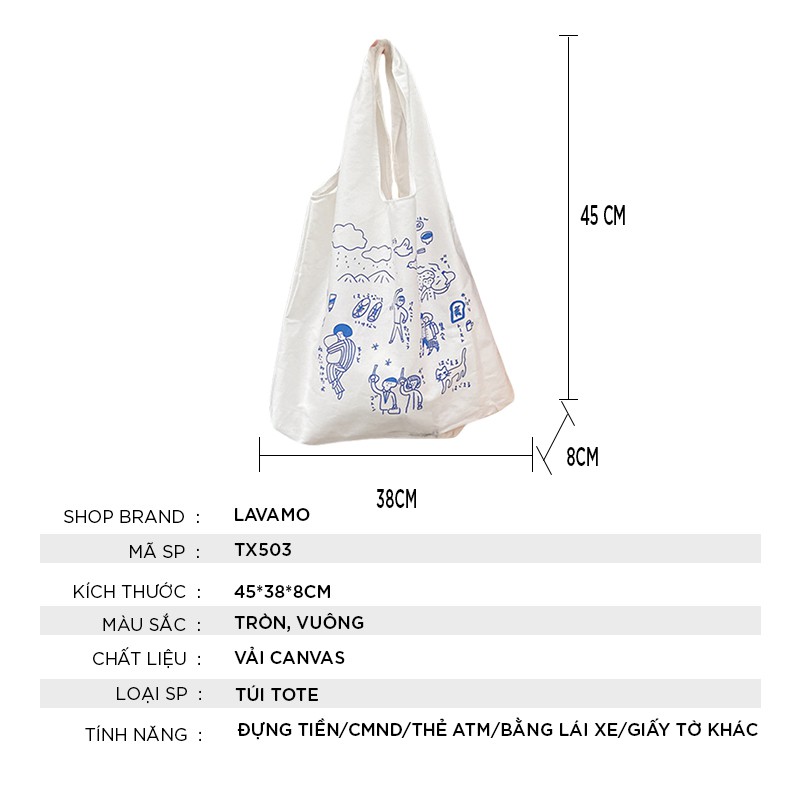 Túi vải bố canvas tote đựng đồ quần áo đeo vai thời trang nhỏ giá rẻ TX503