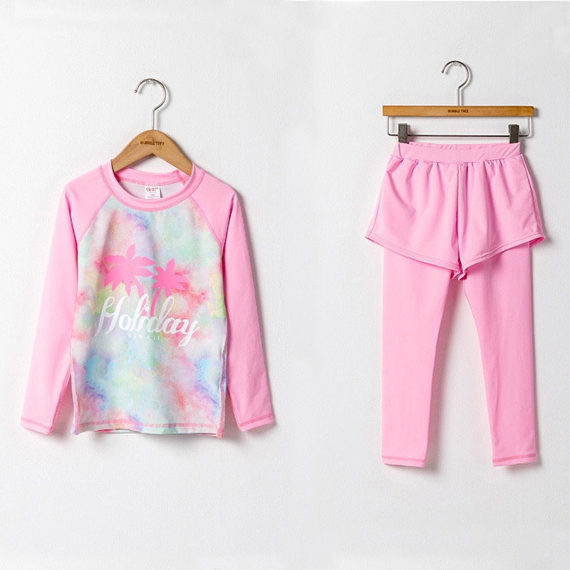 Bộ Đồ Bơi 2 Mảnh Tay Dài In Họa Tiết Xinh Xắn Thời Trang Đi Biển Cho Bé Gái