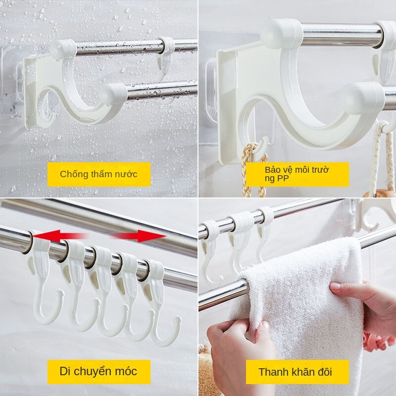 Giá Treo Khăn Bằng Thép Không Gỉ Không Đục Lỗ Gắn Tường Nhà Tắm / Nhà Bếp