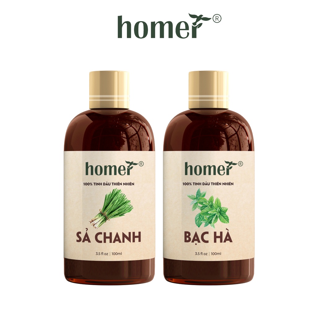 Combo 2 tinh dầu Sả Chanh + Bạc Hà Homer 20ml/chai