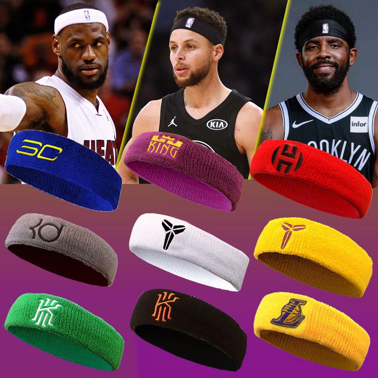 Băng Đô Bóng Rổ Headband NBA Băng Trán Thấm Hút Mồ Hôi In Logo Các Ngôi Sao Bóng Rổ NBA Kobe, Curry, James, Harden