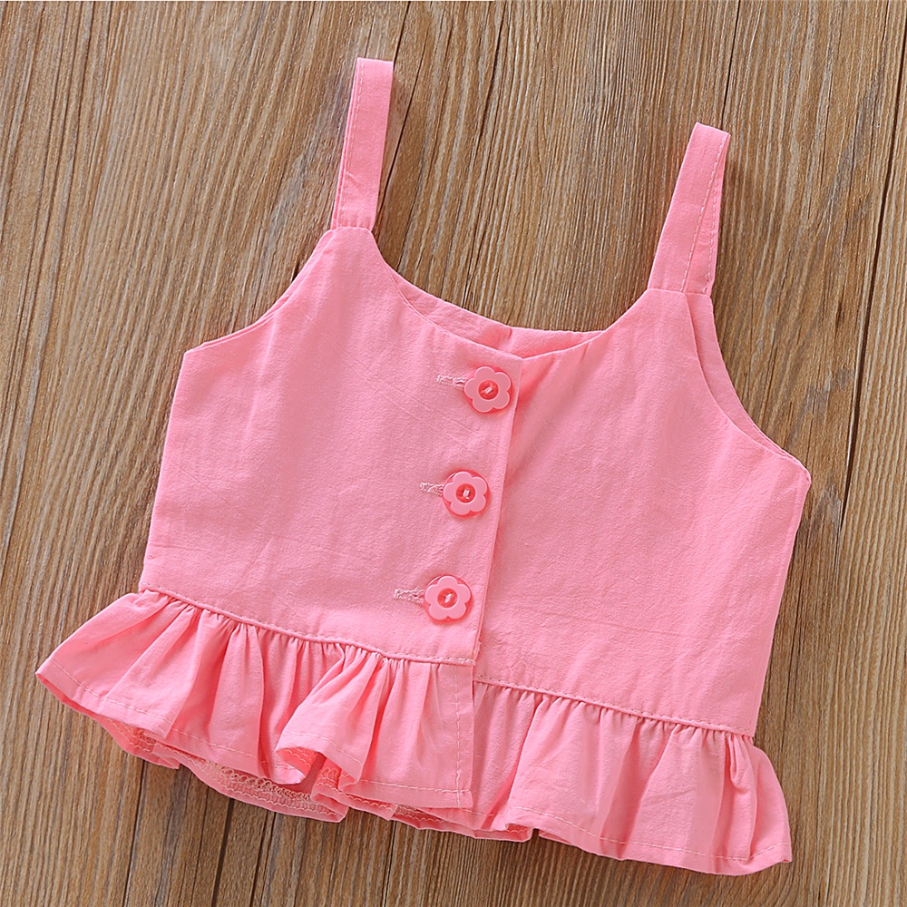 Set đồ mùa hè Mikrdoo 2 món gồm áo hai dây màu hồng + quần hoa dáng rộng cho bé gái