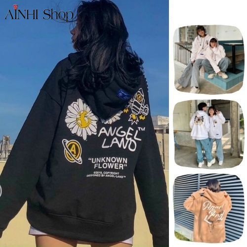 Áo Hoodie Không Xù lông Dành Cho Nam Cho Nữ Có Mũ Chất Nỉ Form rộng in hình Angel Land Đôi Unisex ( Kèm Ảnh Thật)