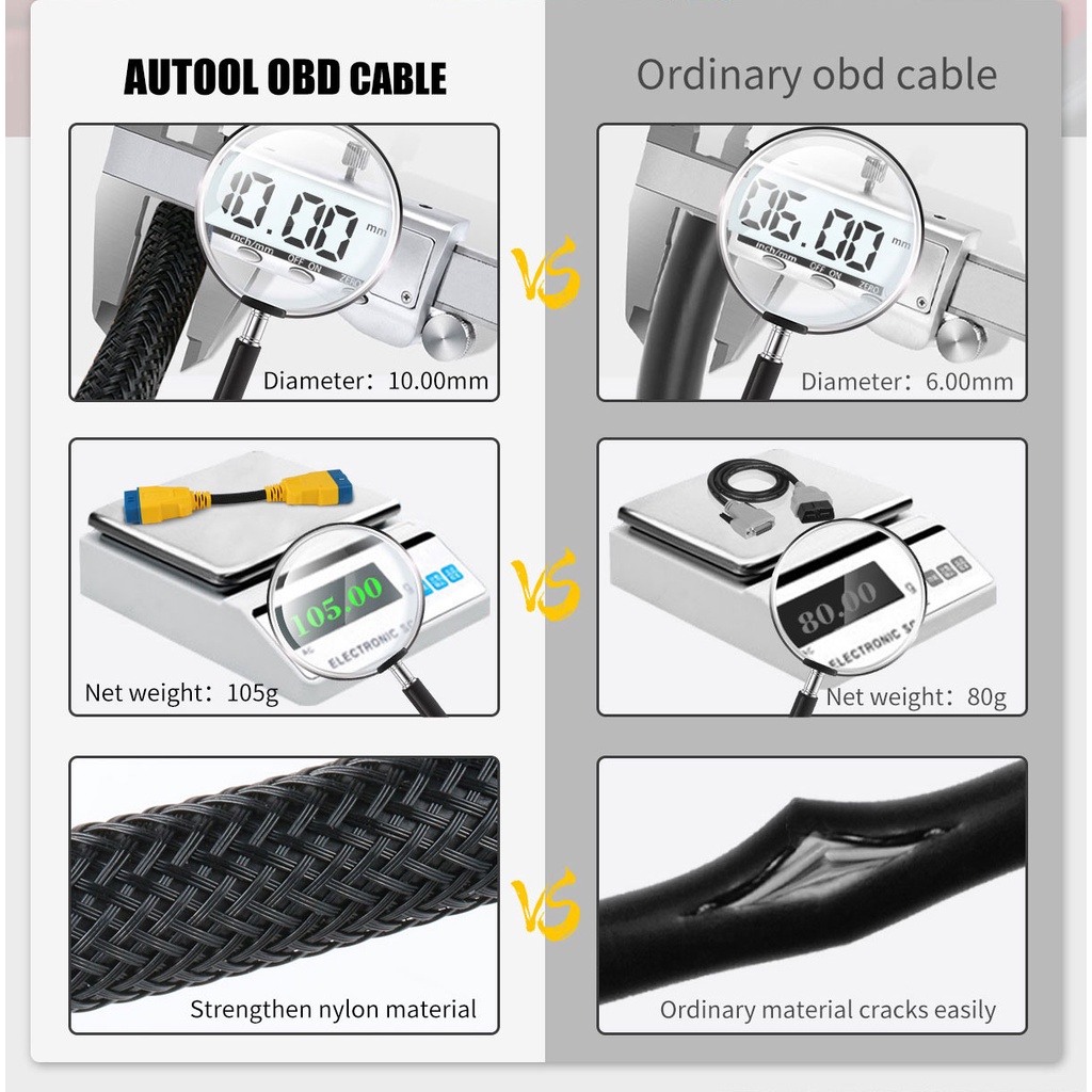 Dây Cáp Chẩn Đoán Lỗi Ô Tô AUTOOL Obd2 Dài 20 / 36 / 100 / 150cm