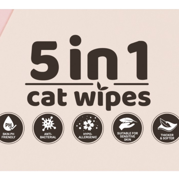 Khăn giấy ướt cho mèo Kit cat wipes 5 trong 1, lau vệ sinh tai mặt chân cho mèo lớn mèo nhỏ Con Mèo Xiêm