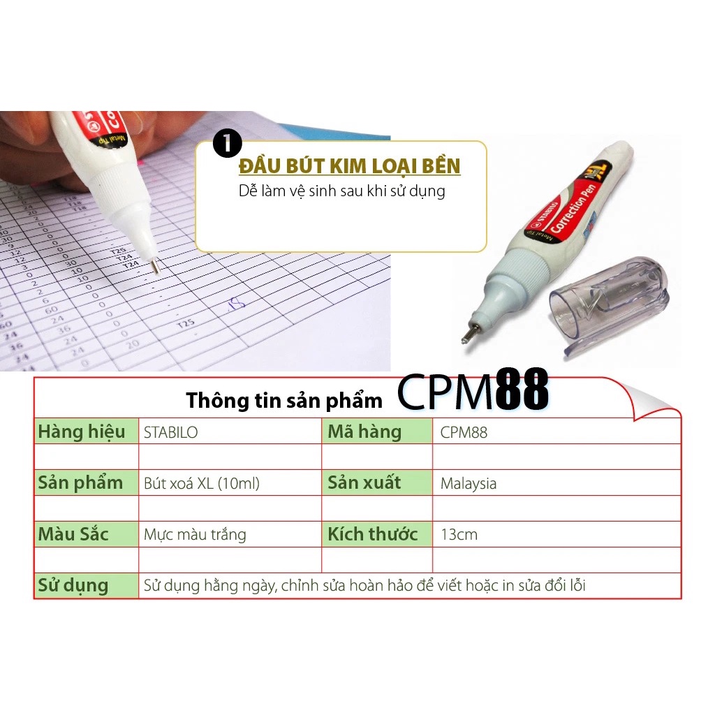 Hộp 12 cây Bút xóa STABILO Correction Pen CP88
