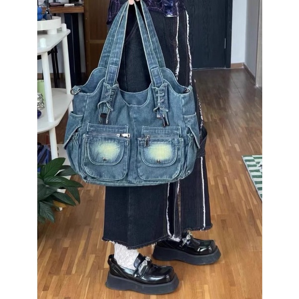 Túi DENIM bản to phong cách đường phố