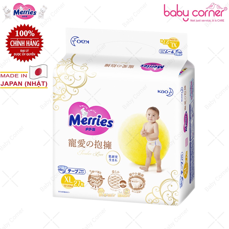 [Quà Tặng Aptamil] Tã Dán Siêu Cao Cấp Mềm Mại Merries Tender Love Size L34/ XL27 Cho Bé