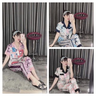 Bộ pijama tay ngắn vải lụa latin sang mịn mát