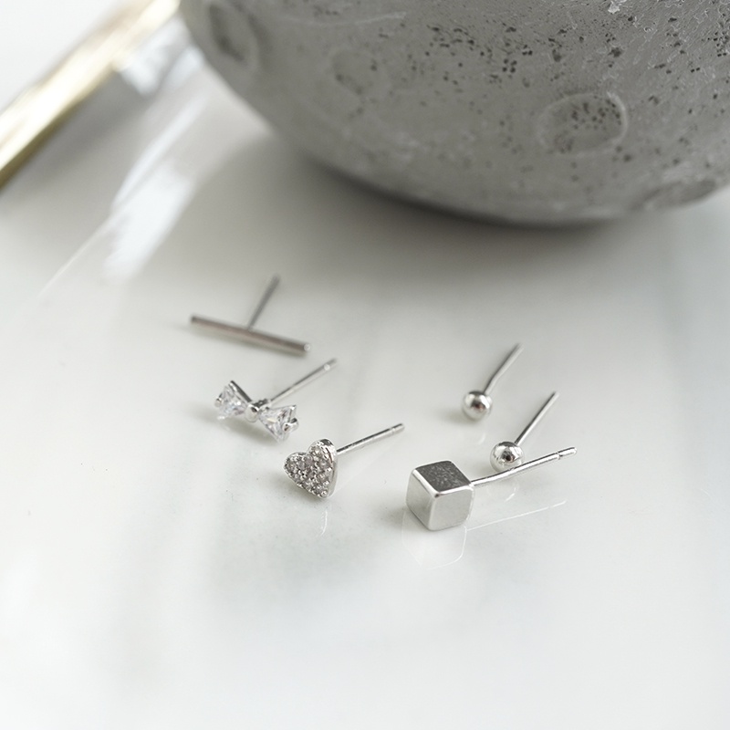 Set 6 Khuyên Tai Mạ Bạc S925 Kiểu Dáng Đơn Giản Thời Trang