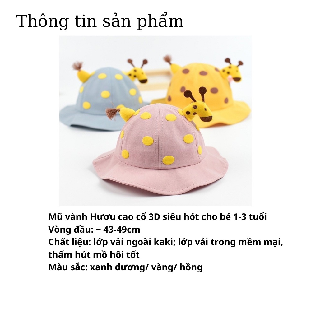 Mũ vành cho bé hình Hươu cao cổ 3D siêu hót 1-3 tuổi, Nón tai bèo hình Hươu 3D cho bé Thị Nắng Store