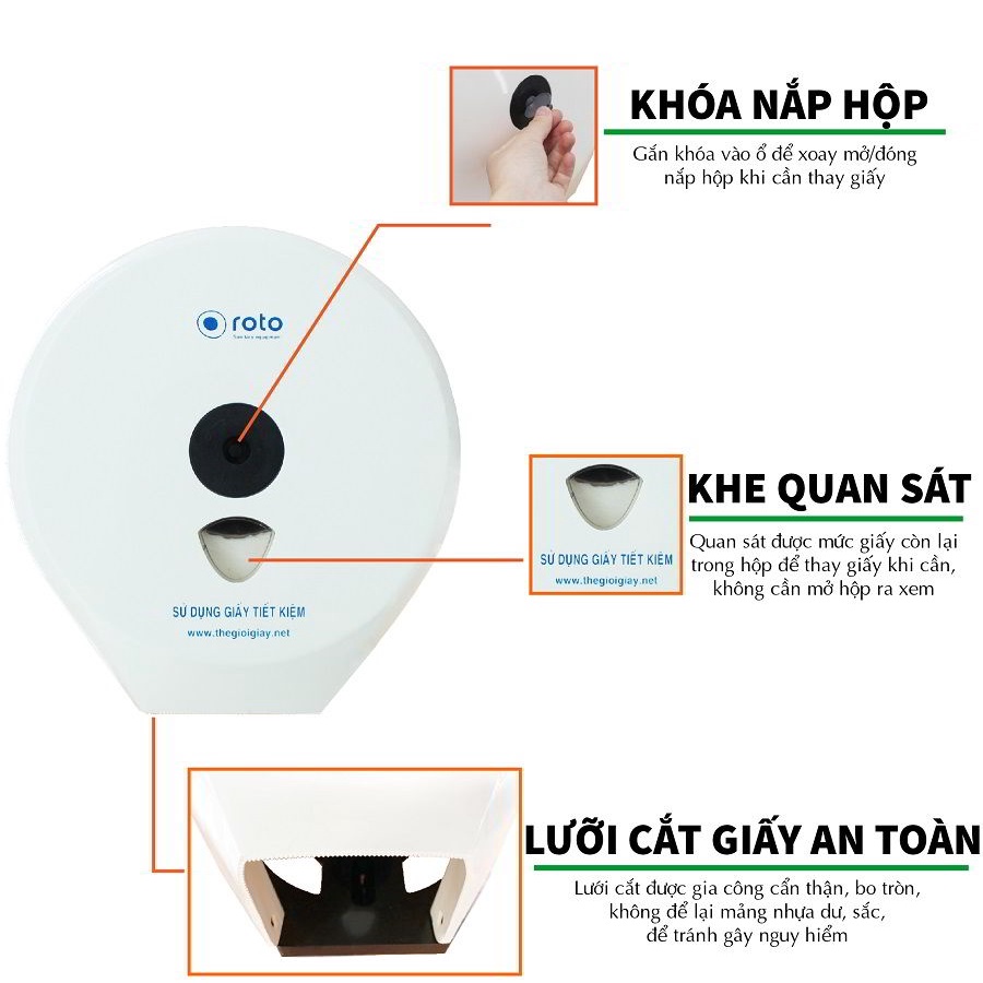 Hộp đựng giấy vệ sinh cuộn lớn treo tường ROTO -Chất liệu nhựa ABS - Màu trắng  RT3203A
