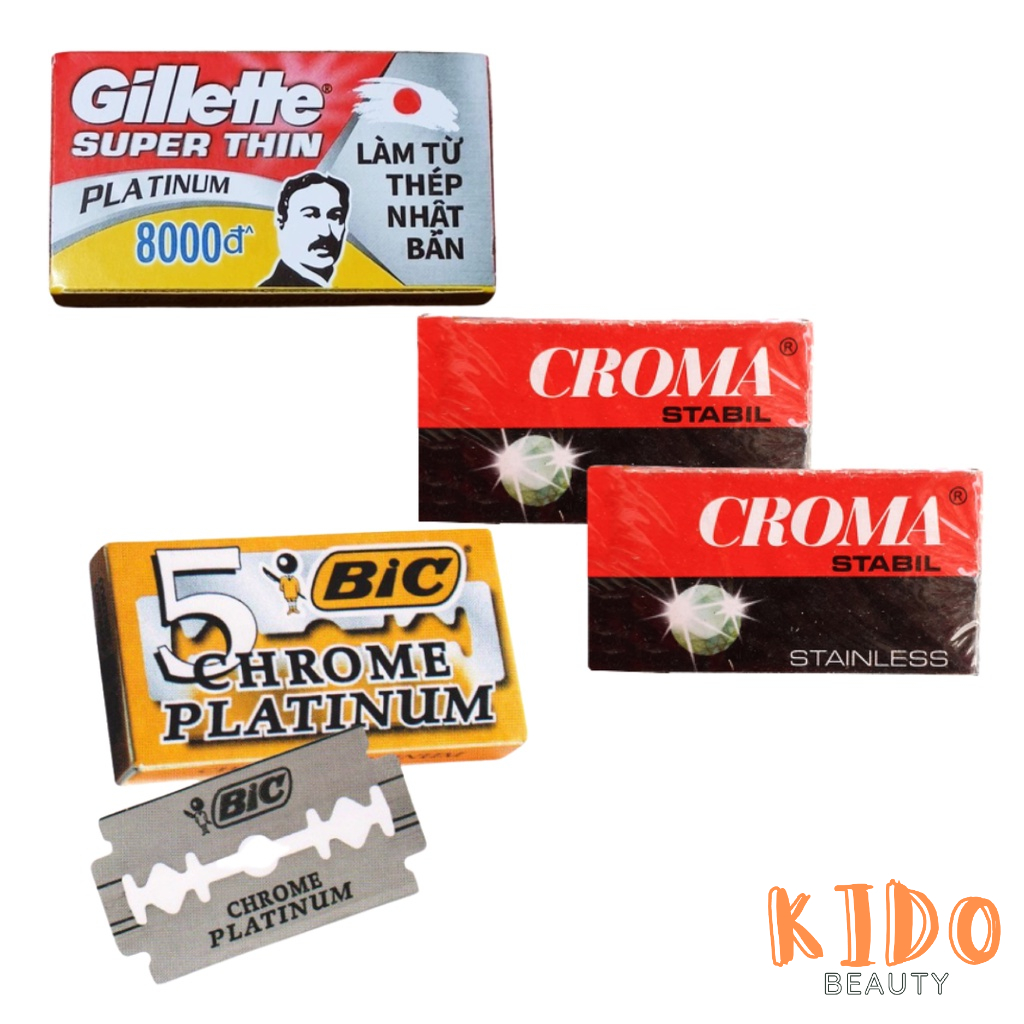 Dao Lam CROMA (Hộp 10 lưỡi) / Lưỡi Dao Cạo Gillette Super Thin (Hộp 5 lưỡi) / Hộp Lưỡi lam BIC Chrome Platinum 5 lưỡi