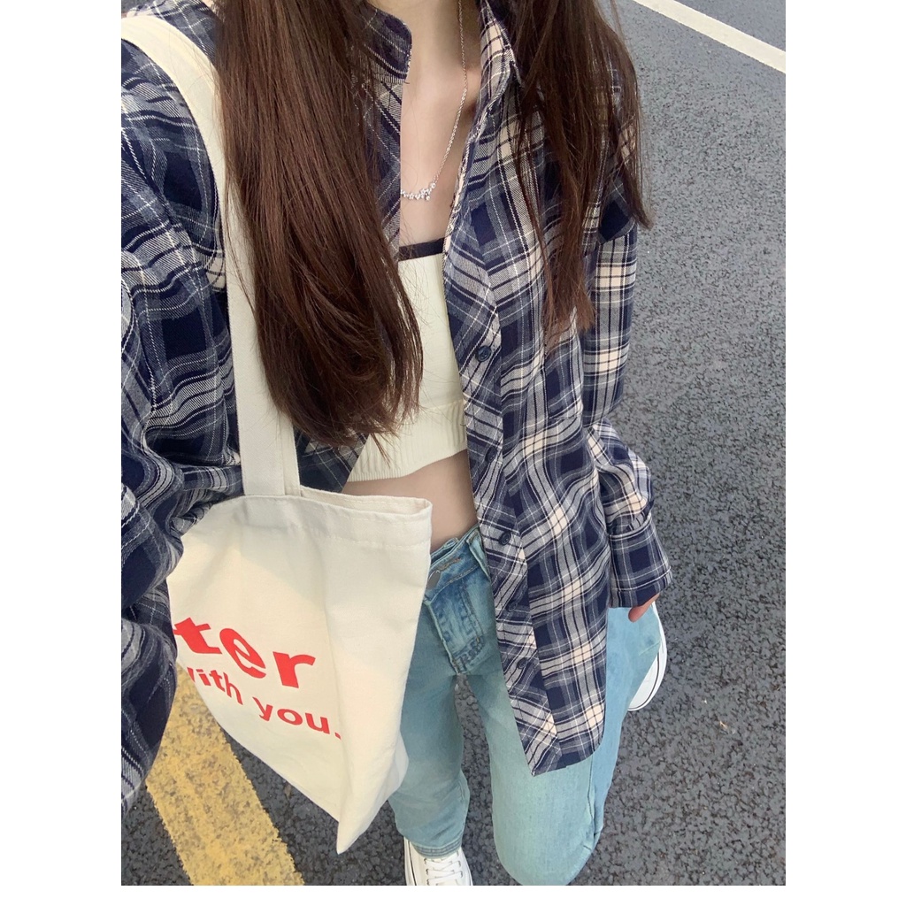 QADCOL Áo Khoác Sơ Mi Caro Tay Dài Thời Trang Cho Nữ