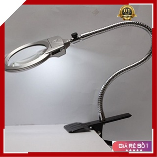 Kính lúp kẹp bàn kính lúp phóng đại 5x có 2 đèn LED chiếu sáng