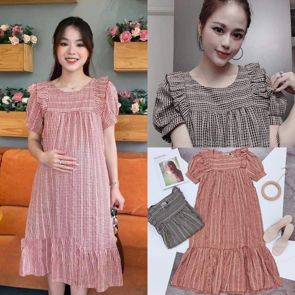 Đầm bầu thời trang thiết kế chất đũi đẹp freesize từ 45 đến 75kg