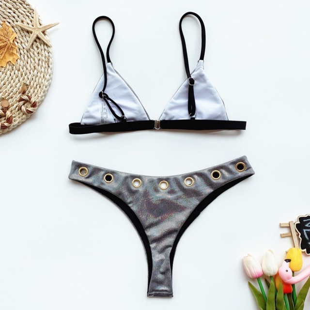 [BKN638] &lt;ÂU&gt; SET BIKINI BẠC ÁNH NHŨ KHUY LỖ QUẦN THONG/LỌT KHE