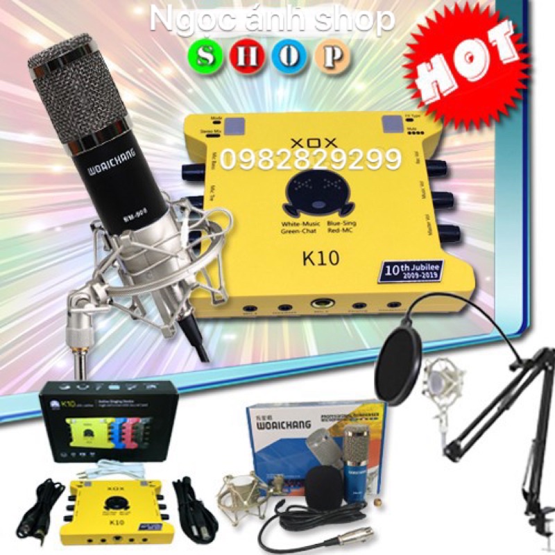 Combo Bộ Hát Livestream, Mic BM900 + Card xox K10 Bản Kỷ Niệm 10 năm + Tặng Tai Nghe + Chân kẹp+ Màng lọc âm