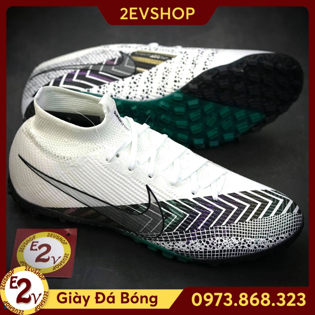Giày Đá Bóng 𝗧𝗙 𝗡𝗶𝗸𝗲 𝗠𝗲𝗿𝗰𝘂𝗿𝗶𝗮𝗹 𝗩𝗜𝗜 Trắng Đen Cao Cổ Đã Khâu ˇ ⁵ ' ' /