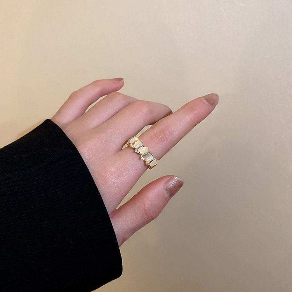 USNOW Nhẫn Hở Đính Đá Ngọc Lục Bảo Phong Cách Retro Đơn Giản Dành Cho Nữ