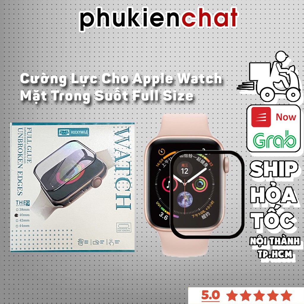 Cường lực Apple Watch trong suốt full màn chống vân tay chính hãng Rockymile size 38/40/42/44 cho đồng hồ thông minh T50