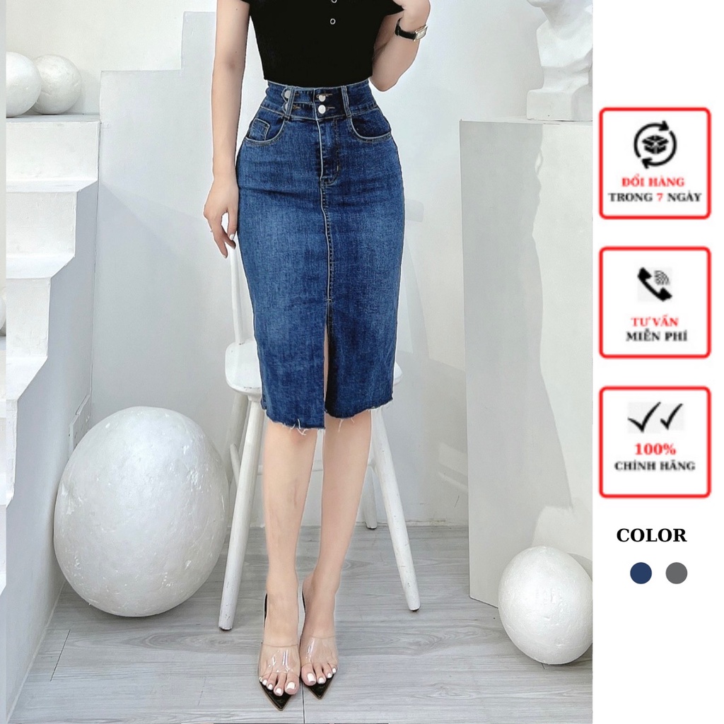 Chân váy jeans dài nữ CRAZYTEEN dáng ôm sang trọng V0015