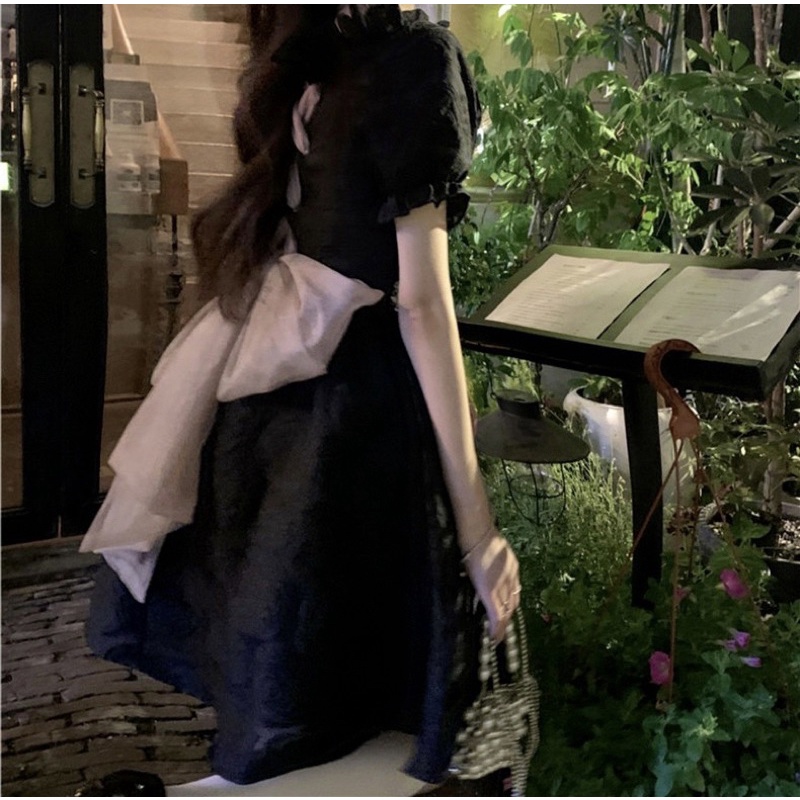 Váy Công Chúa Đen Nơ Hồng Thắt Lưng Babygirl