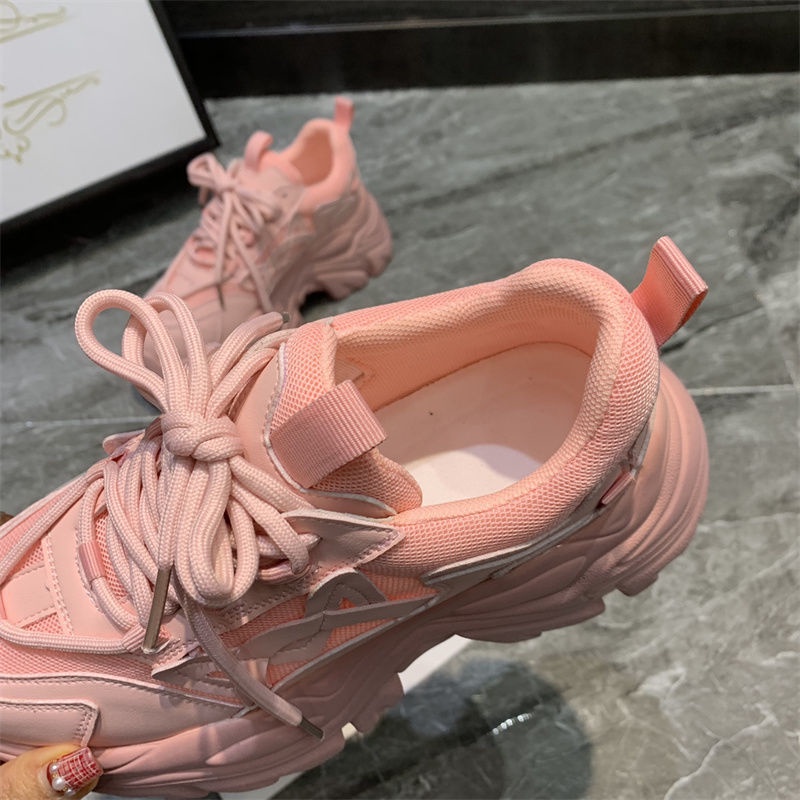 Giày Sneaker Đế Dày Tăng Chiều Cao Màu Hồng Dễ Thương Thời Trang Xuân Thu