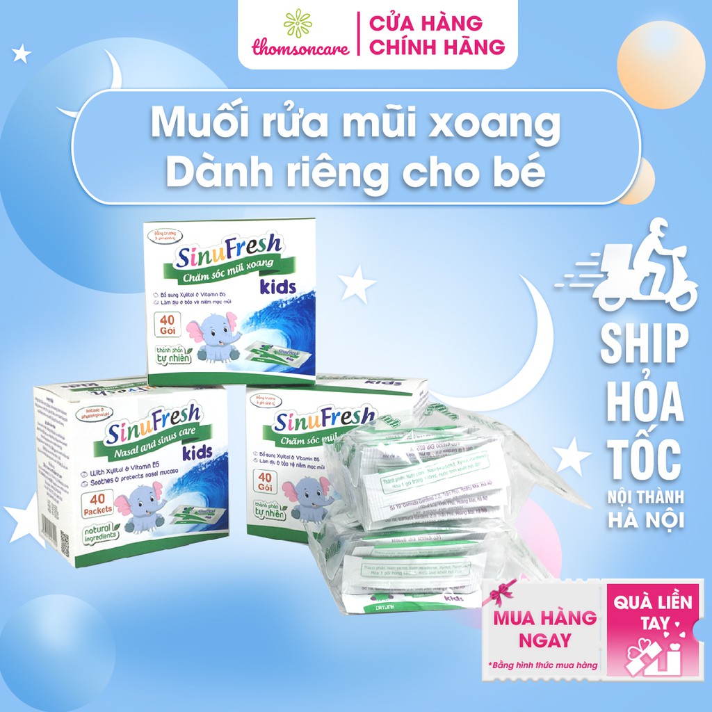 Muối rửa mũi cho bé từ 1 tuổi Sinufresh Kids của Dược Cát Linh - mẫu mới cho trẻ