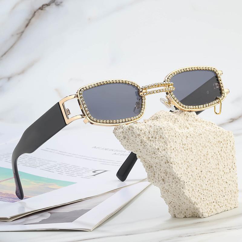 (JIUERBA) Kính Râm Hình Chữ Nhật Hai Tông Màu Đính Kim Cương Thời Trang Phương Tây