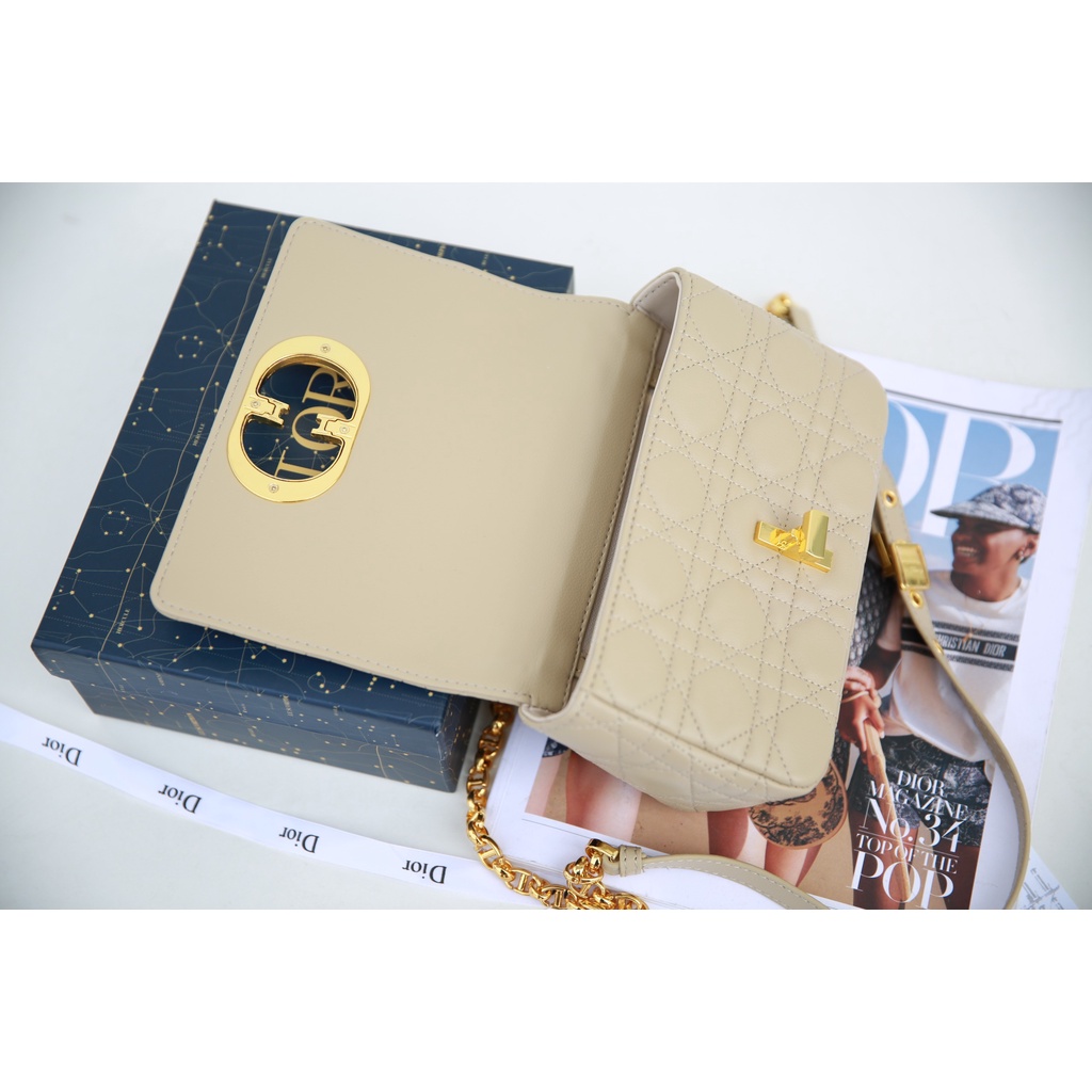 Túi Xách Di.or Ca.ro Size 19Cm Màu Kem