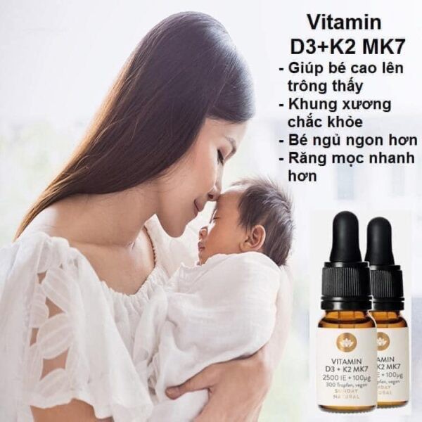 Vitamin D3 Mk7 Đức 15mg tăng hấp thụ canxi giúp phát triển chiều cao cho bé
