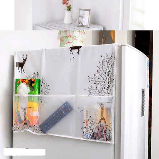 Tấm phủ TỦ LẠNH, máy giặt, lò vi sóng in hình dễ thương, bảo vệ tủ chống bụi bẩn, chống thấm nước có túi bên hông đựng đ