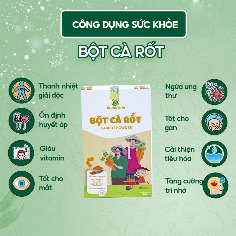 Bột Cà Rốt Ăn Dặm Cho Bé CAMIFARM Bột Rau Củ Hữu Cơ Nguyên Chất 100% Túi 80G