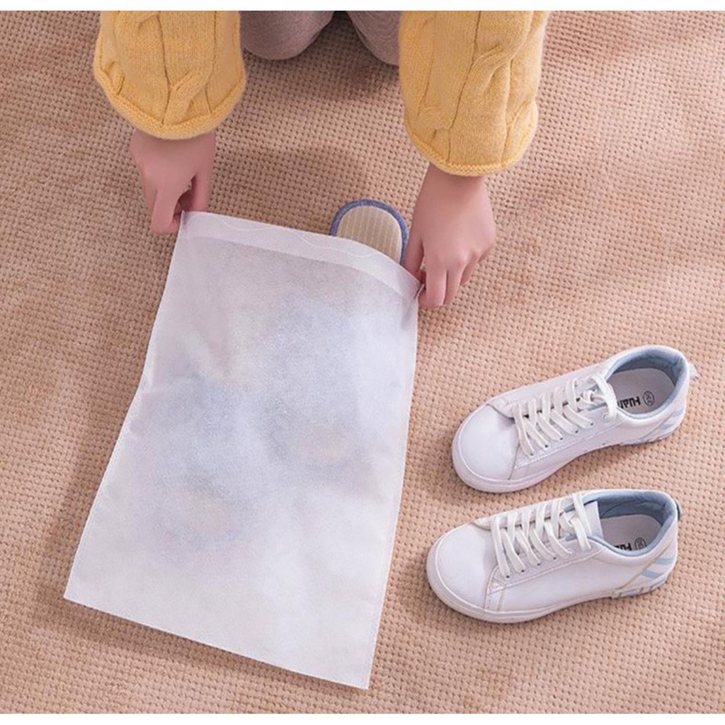 Túi đựng giày du lịch vải không dệt trắng, dây rút ẩn tiện lợi Akii Home TD30