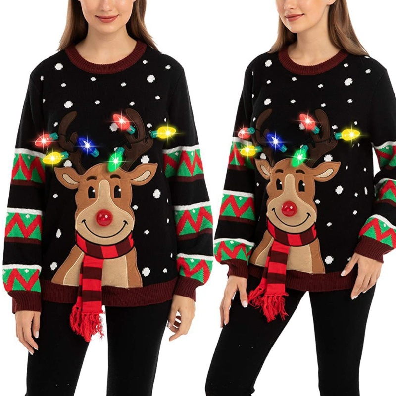 Xiangbao Áo Dệt Kim Chui Đầu Tay Dài Hình Tuần Lộc Giáng Sinh Tích