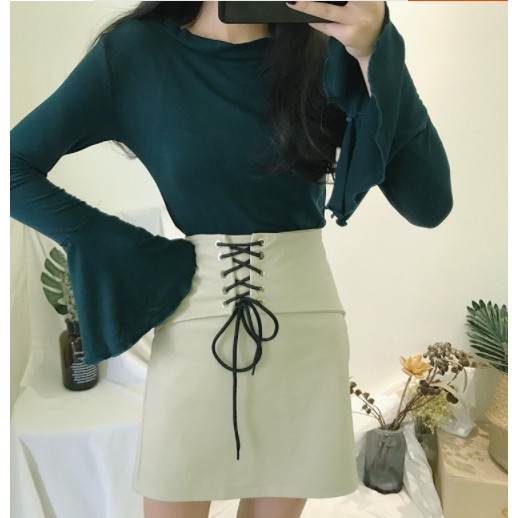 (đủ màu)Chân váy da nữ Pu thiết kế thiết kế cá tính phong cách Korea
