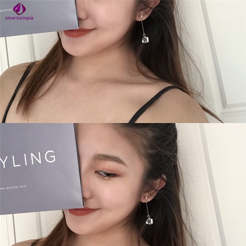 Bông Tai Dáng Dài Hình Khối Pha Lê Trong Suốt Đơn Giản