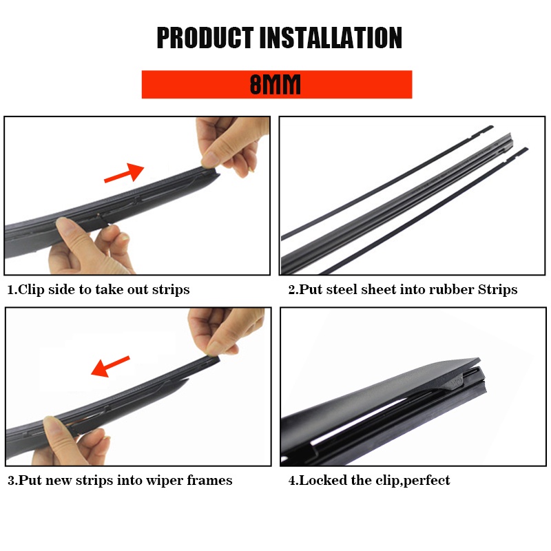 1 Dải Cao Su Gạt Nước Kính Chắn Gió Xe Hơi Thanh gạt nước 8mm Mềm 14 &quot;16&quot; 17 &quot;18&quot; 19 &quot;20&quot; 21 &quot;22&quot; 24 &quot;26&quot; 28 &quot; Thanh gạt nước cho xe hơi Toyota Pero Vw HONDA BMW NISSAN