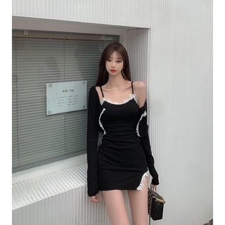 Sét váy đầm 2 dây kèm áo crotop