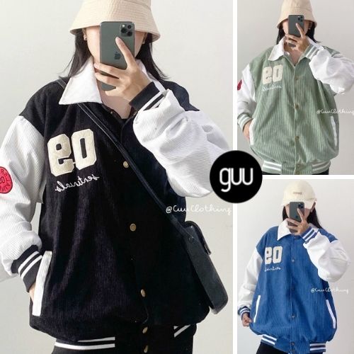 Áo khoác bomber GUU in số 09 form thụng rộng chất nhung tăm dày dặn có 4 màu thời trang nam nữ cool ngầu