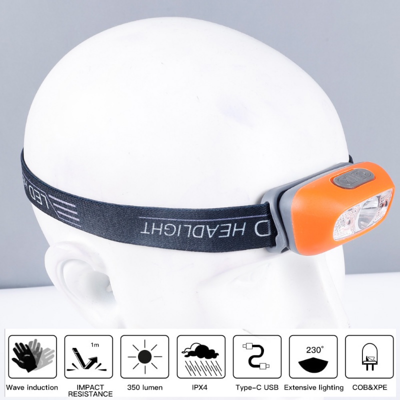 1 Bộ Đèn Pha LED Cảm Biến Ánh Sáng / Sóng Sansor Chống Nước Có Cổng Sạc USB Cho Chạy Bộ Câu Cá Ban Đêm