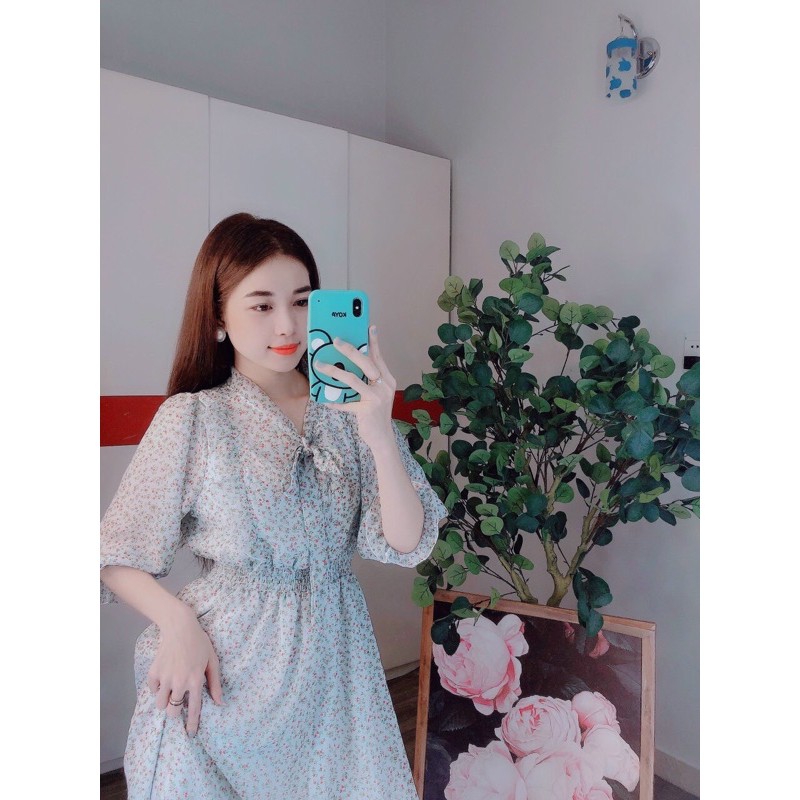 Đầm hoa viền bèo cột nơ siêu xinh - hình thật | BigBuy360 - bigbuy360.vn