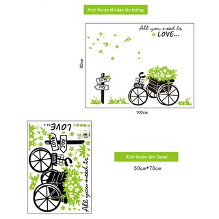 DECAL DÁN TƯỜNG GIỎ HOA VÀ XE ĐẠP XANH