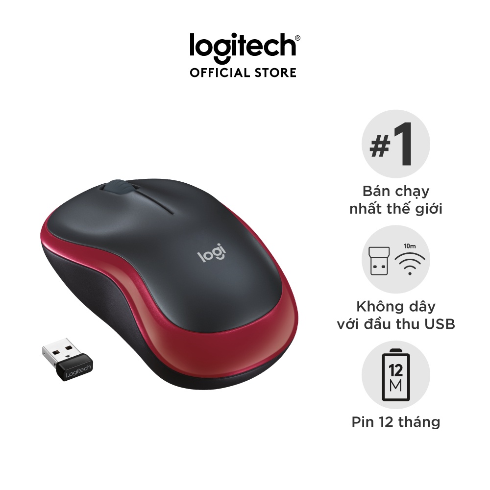 Chuột không dây Logitech M185 USB, nhỏ gọn, thuận cả 2 tay, phù hợp PC/Laptop