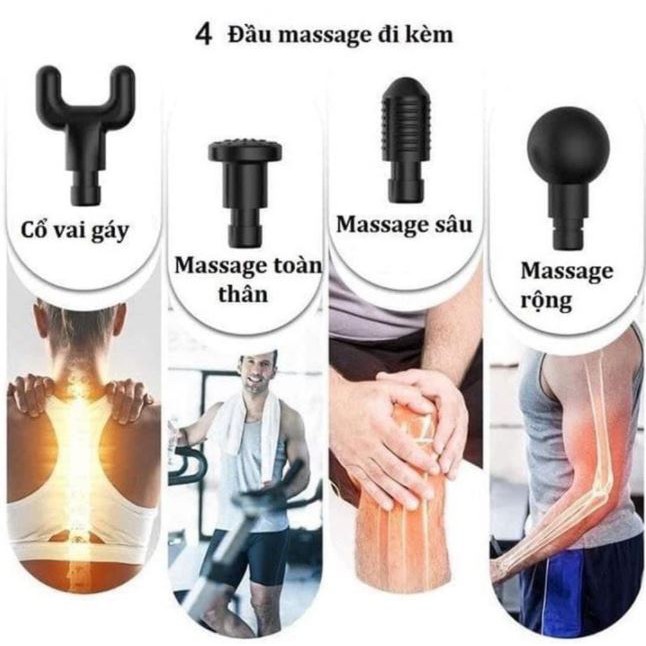 Súng Massage 4 Đầu 6 Chế Độ Trị Nhức Mỏi Vai Gáy